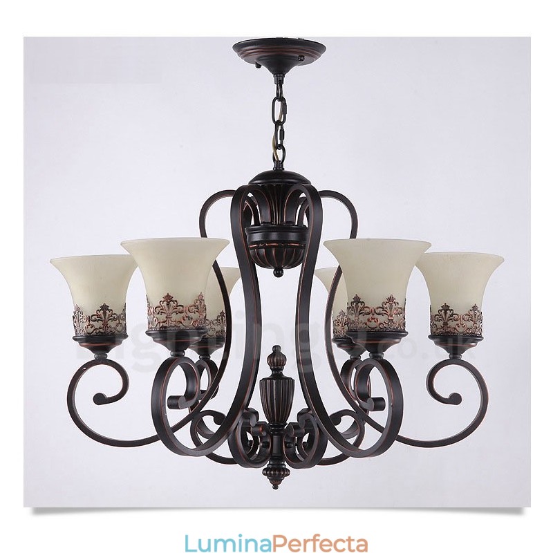 Candelabru metalic integrat Rustic Lodge cu 6 lumini