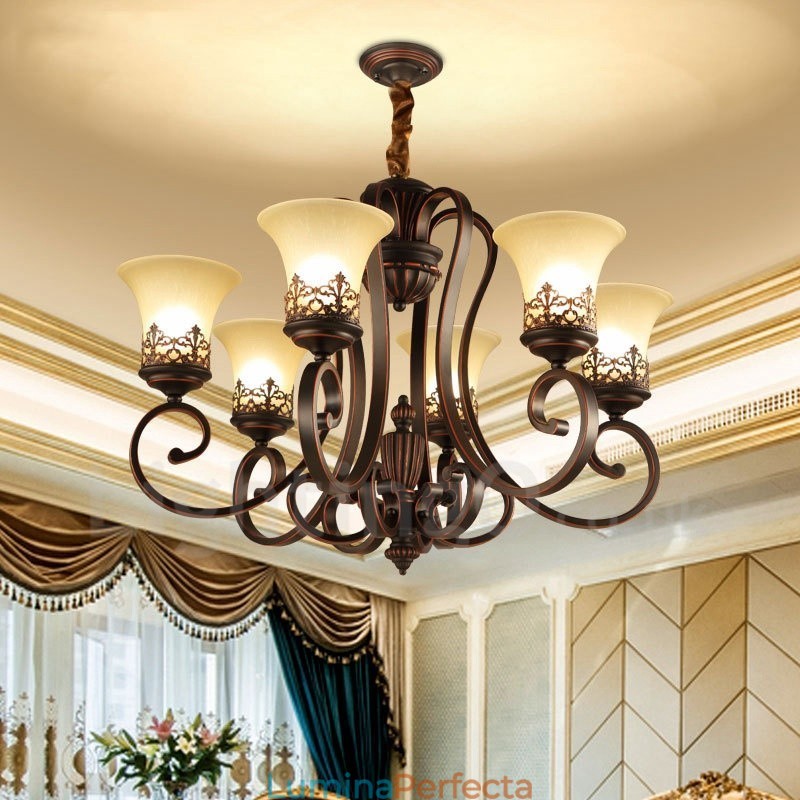 Candelabru metalic integrat Rustic Lodge cu 6 lumini