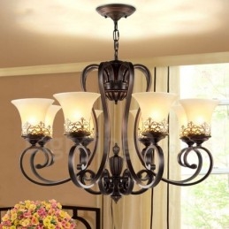 Candelabru metalic integrat Rustic Lodge cu 8 lumini