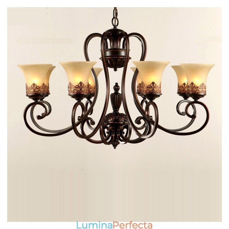 Candelabru metalic integrat Rustic Lodge cu 8 lumini