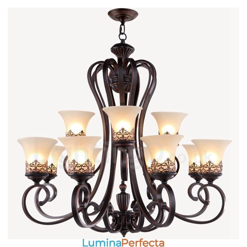 Candelabru metalic integrat Rustic Lodge cu 12 lumini