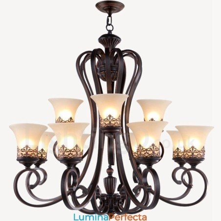 Candelabru metalic integrat Rustic Lodge cu 12 lumini Candelabru metalic integrat Rustic Lodge cu 12 lumini