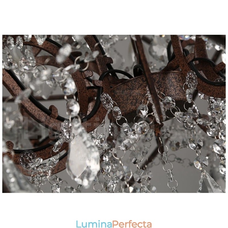 Diametru 60CM 80CM Candelabru din metal cu pictură de cristal vintage, culoare ruginită
