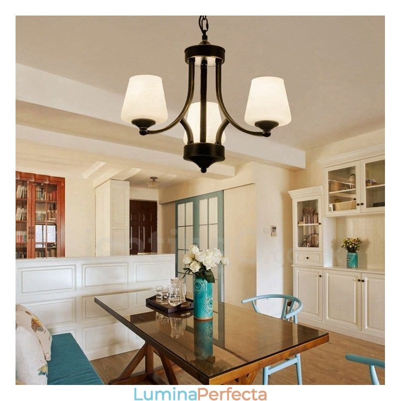 Candelabru metalic integrat Rustic Lodge cu 3 lumini