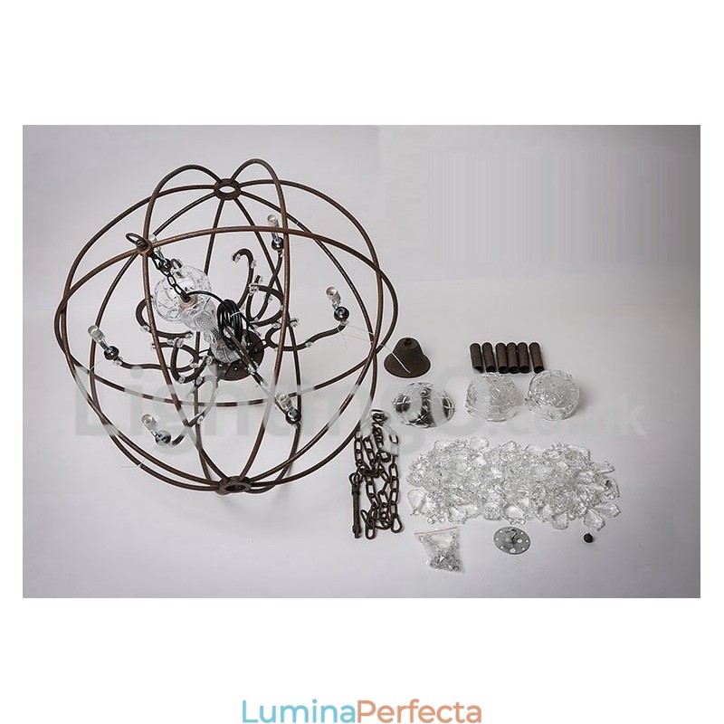 Diametru 60CM 80CM Candelabru din metal cu pictură de cristal vintage, culoare ruginită