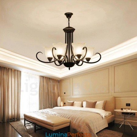 Candelabru metalic integrat Rustic Lodge cu 6 lumini Candelabru metalic integrat Rustic Lodge cu 6 lumini