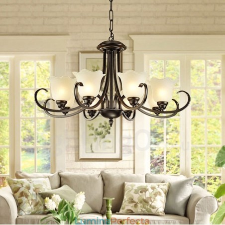 Candelabru metalic integrat Rustic Lodge cu 8 lumini Candelabru metalic integrat Rustic Lodge cu 8 lumini
