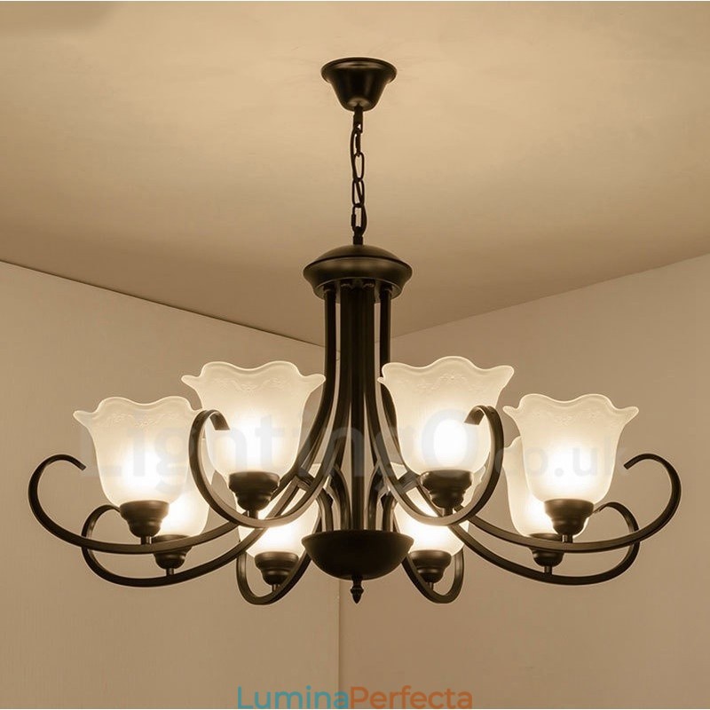 Candelabru metalic integrat Rustic Lodge cu 8 lumini