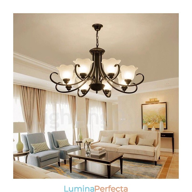 Candelabru metalic integrat Rustic Lodge cu 8 lumini