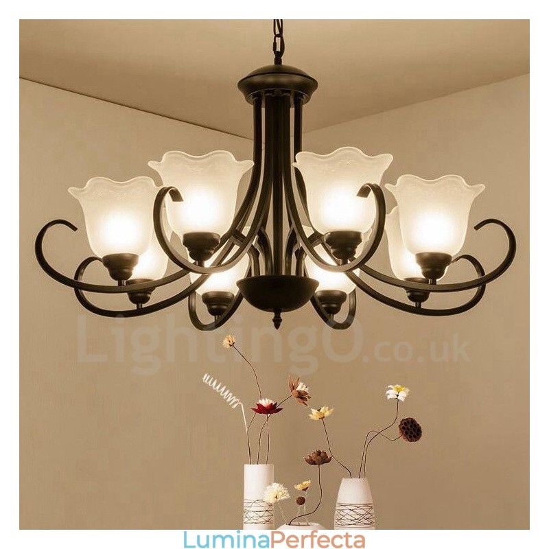 Candelabru metalic integrat Rustic Lodge cu 8 lumini
