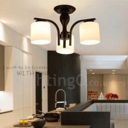Candelabru din metal integrat Country cu 3 lumini cu abajur din sticlă