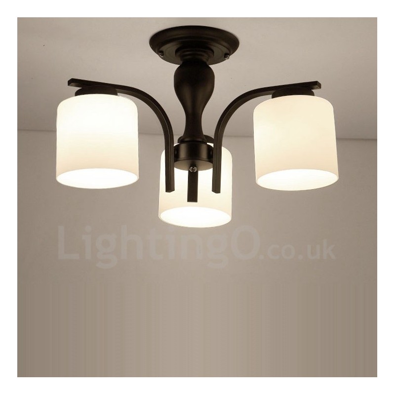 Candelabru din metal integrat Country cu 3 lumini cu abajur din sticlă