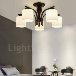 Candelabru din metal integrat Country cu 5 lumini cu abajur din sticlă