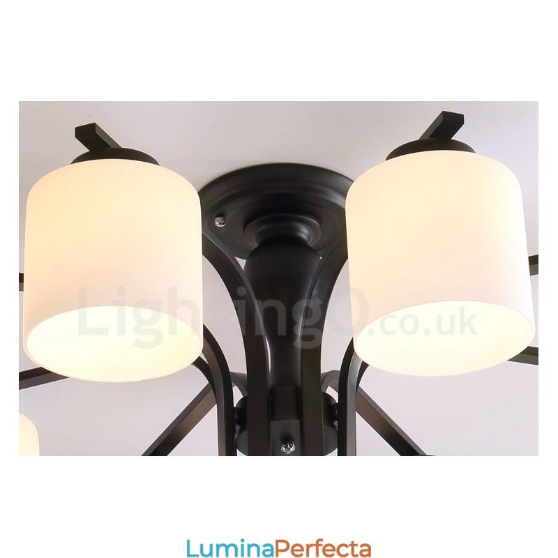 Candelabru din metal integrat Country cu 5 lumini cu abajur din sticlă