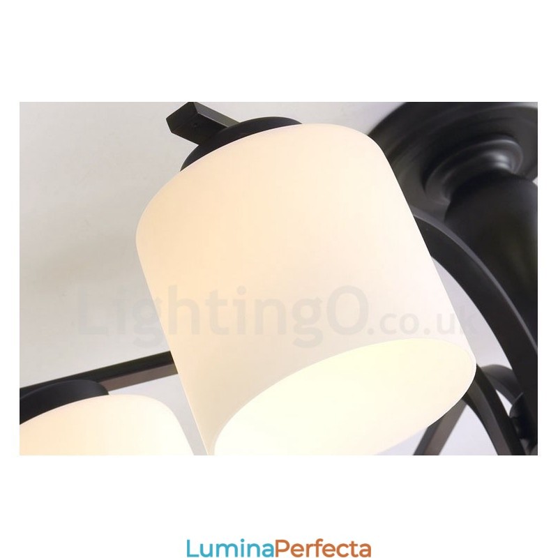 Candelabru din metal integrat Country cu 5 lumini cu abajur din sticlă