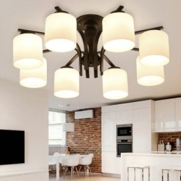 Candelabru din metal integrat Country cu 8 lumini cu abajur din sticlă