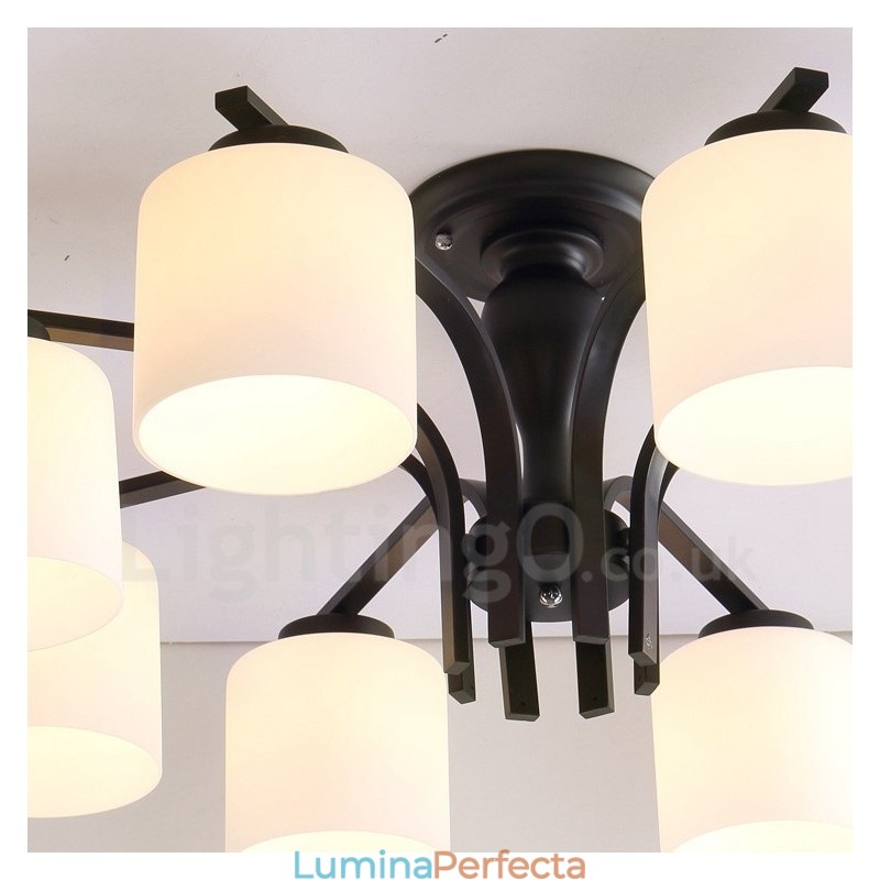 Candelabru din metal integrat Country cu 8 lumini cu abajur din sticlă