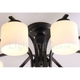 Candelabru din metal integrat Country cu 8 lumini cu abajur din sticlă