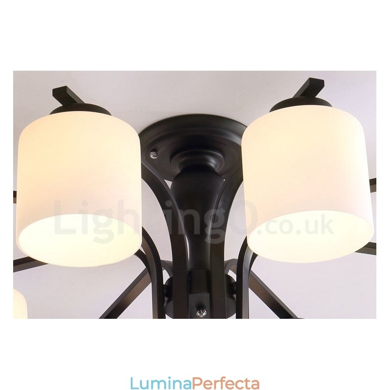 Candelabru din metal integrat Country cu 8 lumini cu abajur din sticlă