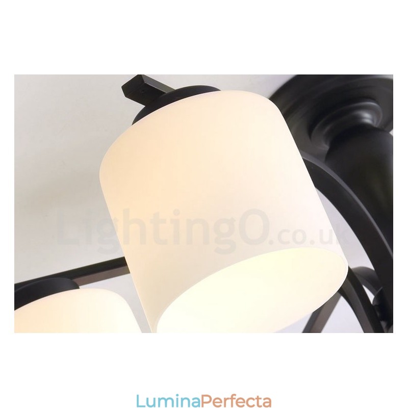 Candelabru din metal integrat Country cu 8 lumini cu abajur din sticlă