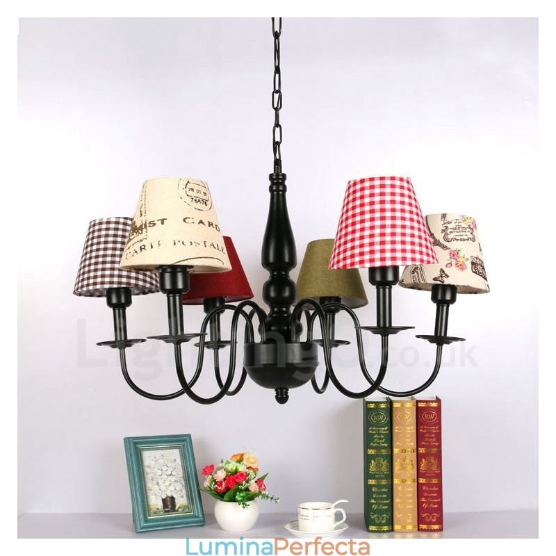 Candelabru metalic integrat în stil mediteranean cu 6 lumini
