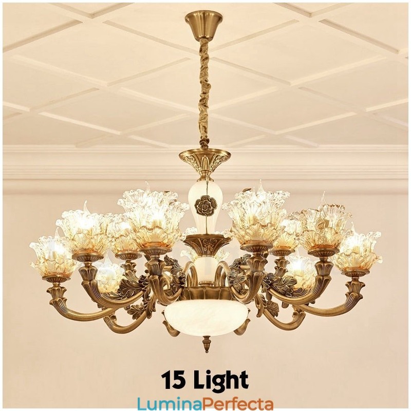 Candelabru din metal tradițional clasic integrat cu 15 lumini