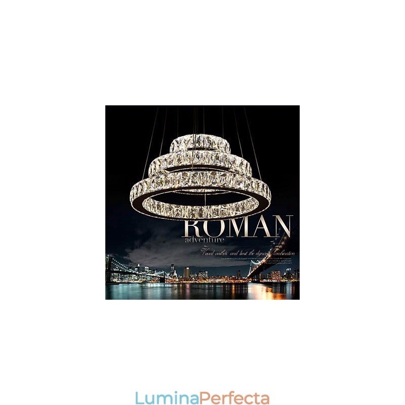 Lampă suspendată Iluminare modernă Alb cald trei inele D204060 Plafoniere mari de cristal K9 transparente D204060