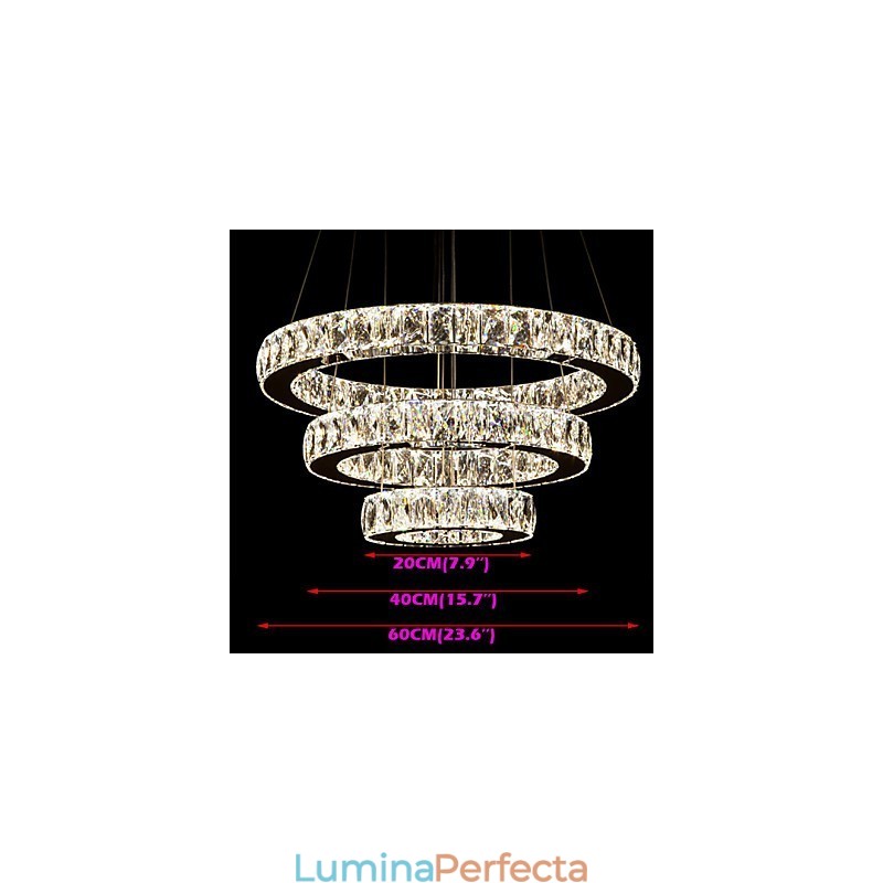 Lampă suspendată Iluminare modernă Alb cald trei inele D204060 Plafoniere mari de cristal K9 transparente D204060