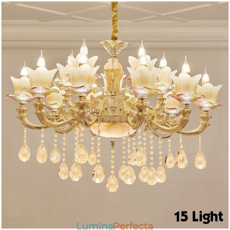 Candelabru din metal tradițional clasic integrat cu 15 lumini