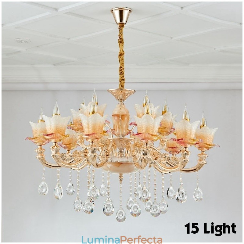 Candelabru din metal tradițional clasic integrat cu 15 lumini