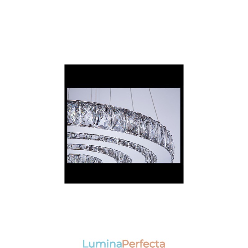 Lampă suspendată Iluminare modernă Alb cald trei inele D204060 Plafoniere mari de cristal K9 transparente D204060