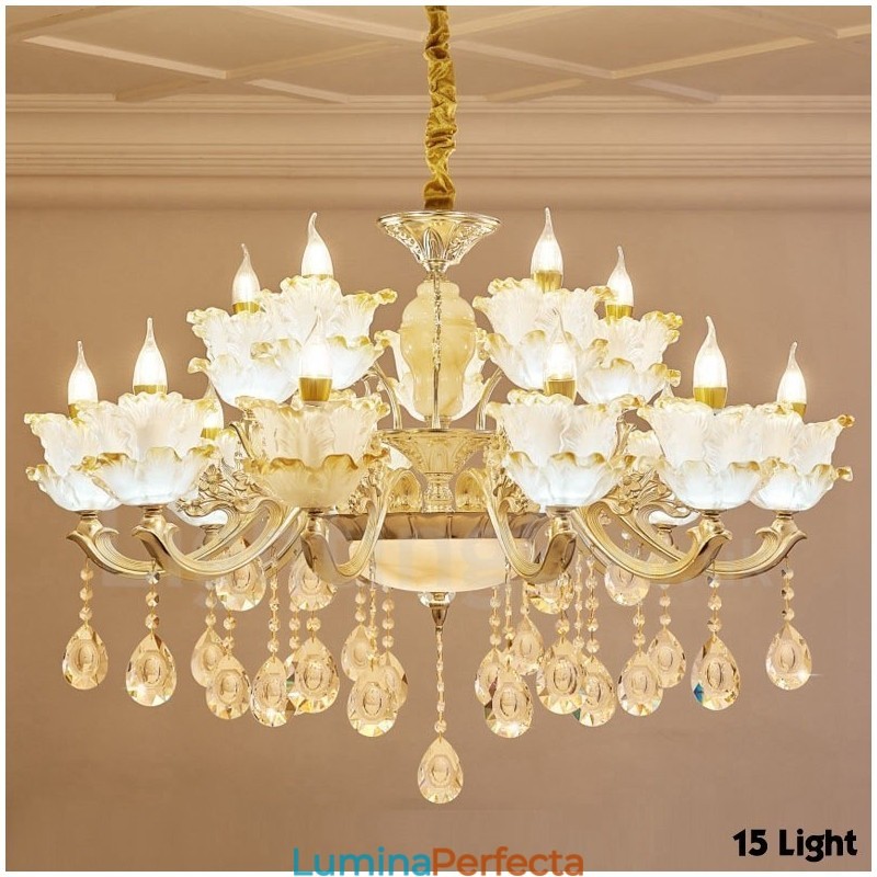 Candelabru din metal tradițional clasic integrat cu 15 lumini