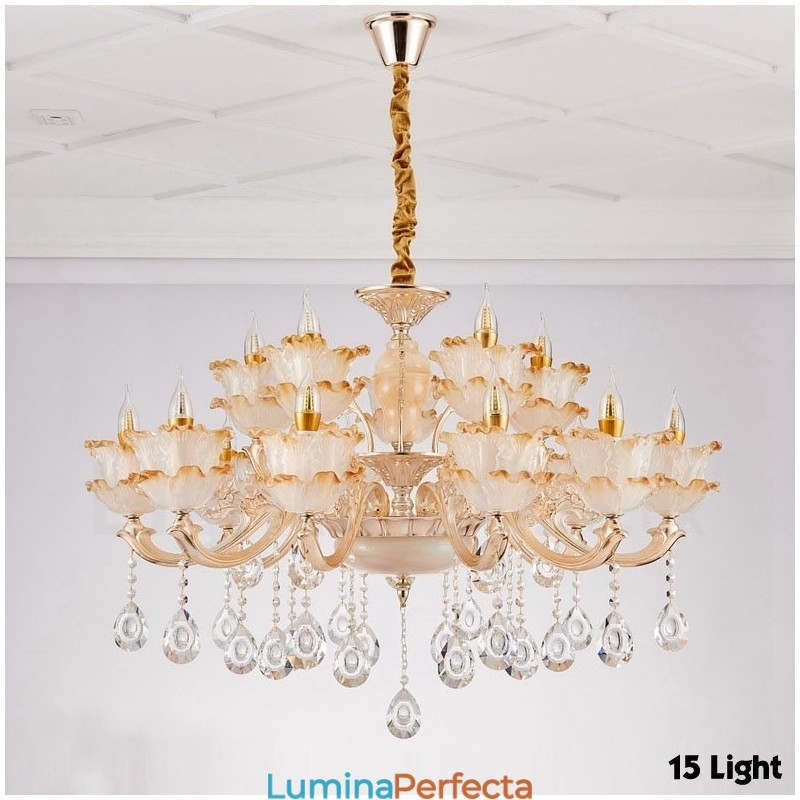 Candelabru din metal tradițional clasic integrat cu 15 lumini