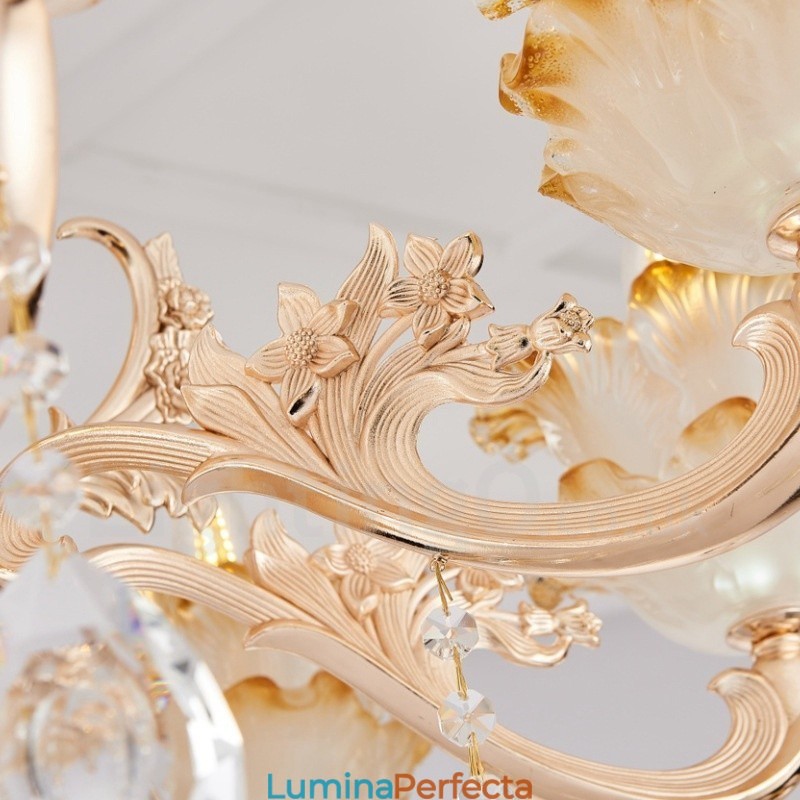 Candelabru din metal tradițional clasic integrat cu 15 lumini