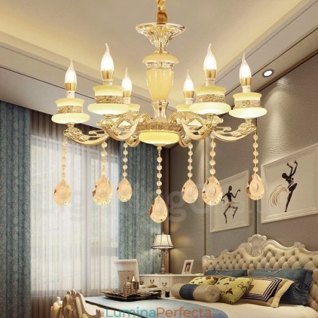 Candelabru de lux tradițional clasic integrat din metal cu 6 lumini Candelabru de lux tradițional clasic integrat din metal cu 6 lumini