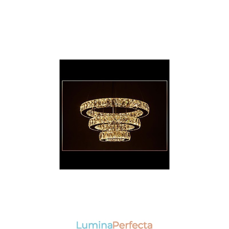 Lampă suspendată Iluminare modernă Alb cald trei inele D204060 Plafoniere mari de cristal K9 transparente D204060