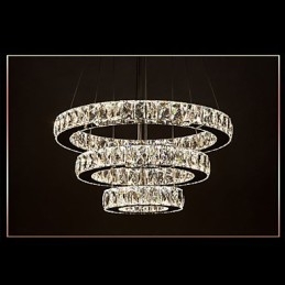 Lampă suspendată Iluminare modernă Alb cald trei inele D204060 Plafoniere mari de cristal K9 transparente D204060