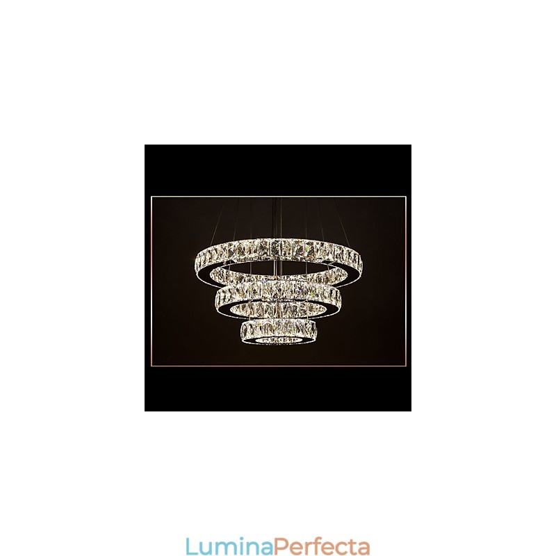 Lampă suspendată Iluminare modernă Alb cald trei inele D204060 Plafoniere mari de cristal K9 transparente D204060