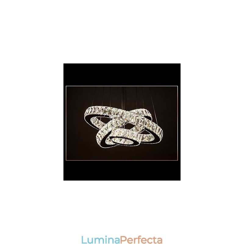 Lampă suspendată Iluminare modernă Alb cald trei inele D204060 Plafoniere mari de cristal K9 transparente D204060