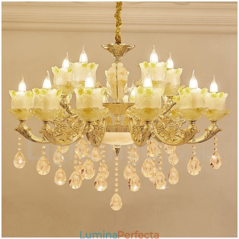 Candelabru din metal tradițional clasic integrat cu 15 lumini