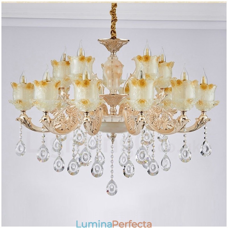 Candelabru din metal tradițional clasic integrat cu 15 lumini