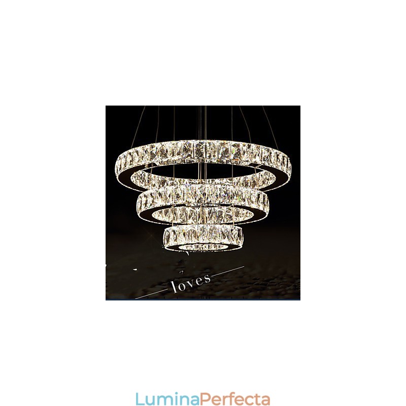 Lampă suspendată Iluminare modernă Alb cald trei inele D204060 Plafoniere mari de cristal K9 transparente D204060