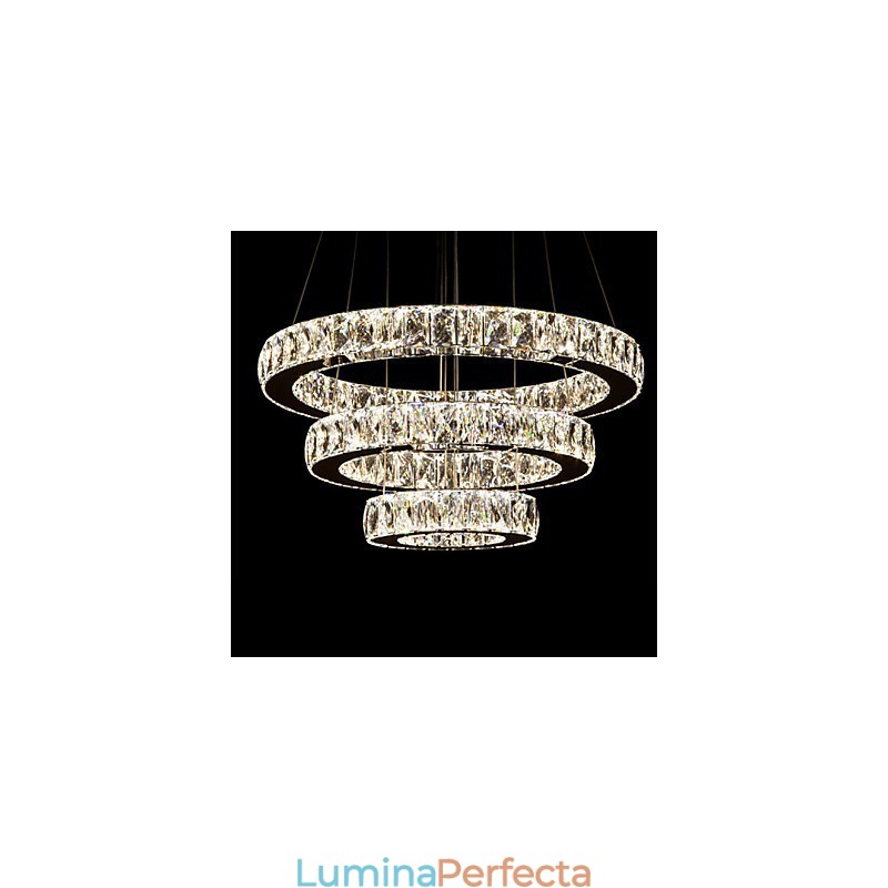 Lampă suspendată Iluminare modernă Alb cald trei inele D204060 Plafoniere mari de cristal K9 transparente D204060