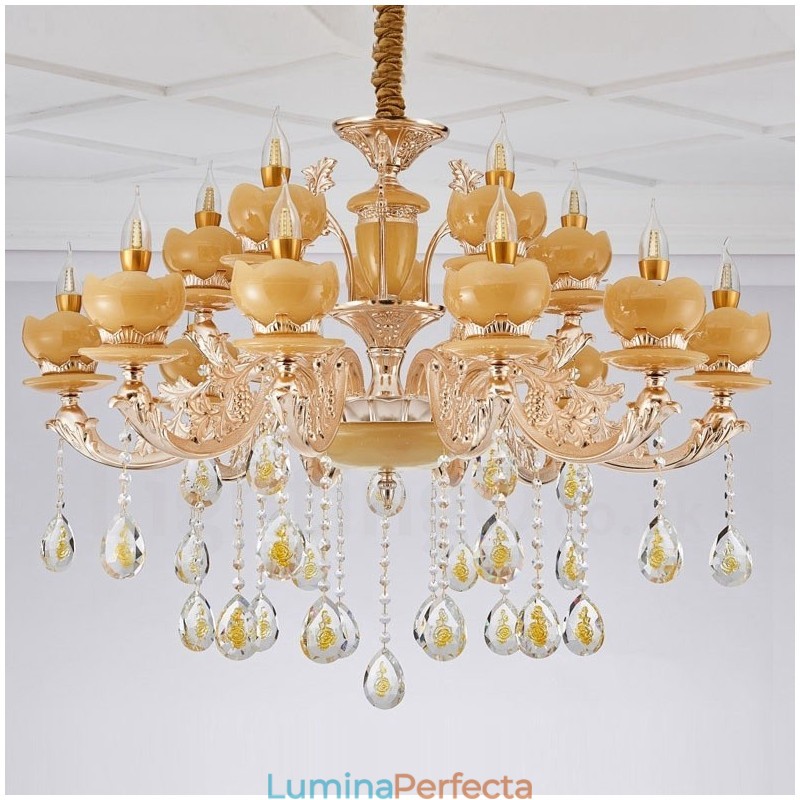 Candelabru din metal tradițional clasic integrat cu 15 lumini