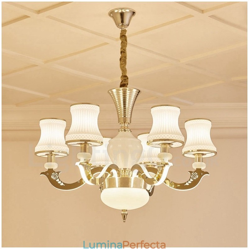 Candelabru de lux tradițional, clasic, integrat, din metal, cu 6 lumini