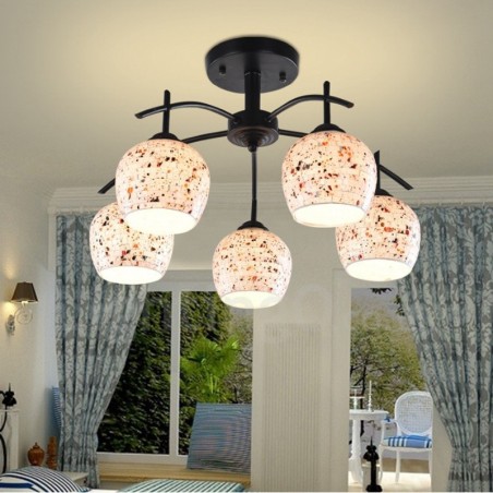 Candelabru integrat în stil mediteranean cu 5 lumini cu abajur din sticlă Candelabru integrat în stil mediteranean cu 5 lumini cu abajur din sticlă