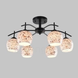 Candelabru integrat în stil mediteranean cu 6 lumini, cu abajur din sticlă