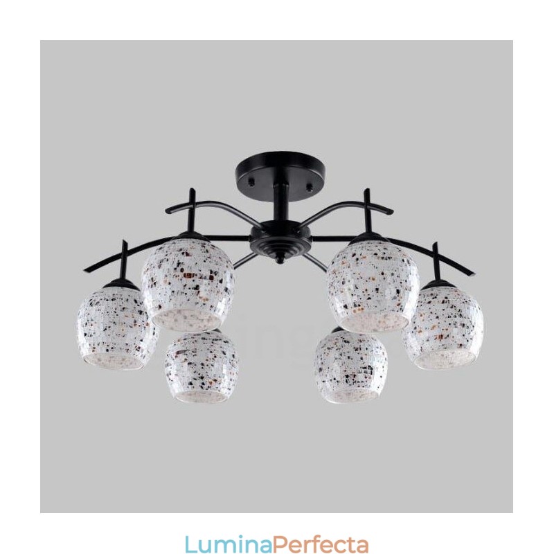 Candelabru integrat în stil mediteranean cu 6 lumini, cu abajur din sticlă