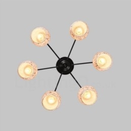 Candelabru integrat în stil mediteranean cu 6 lumini, cu abajur din sticlă