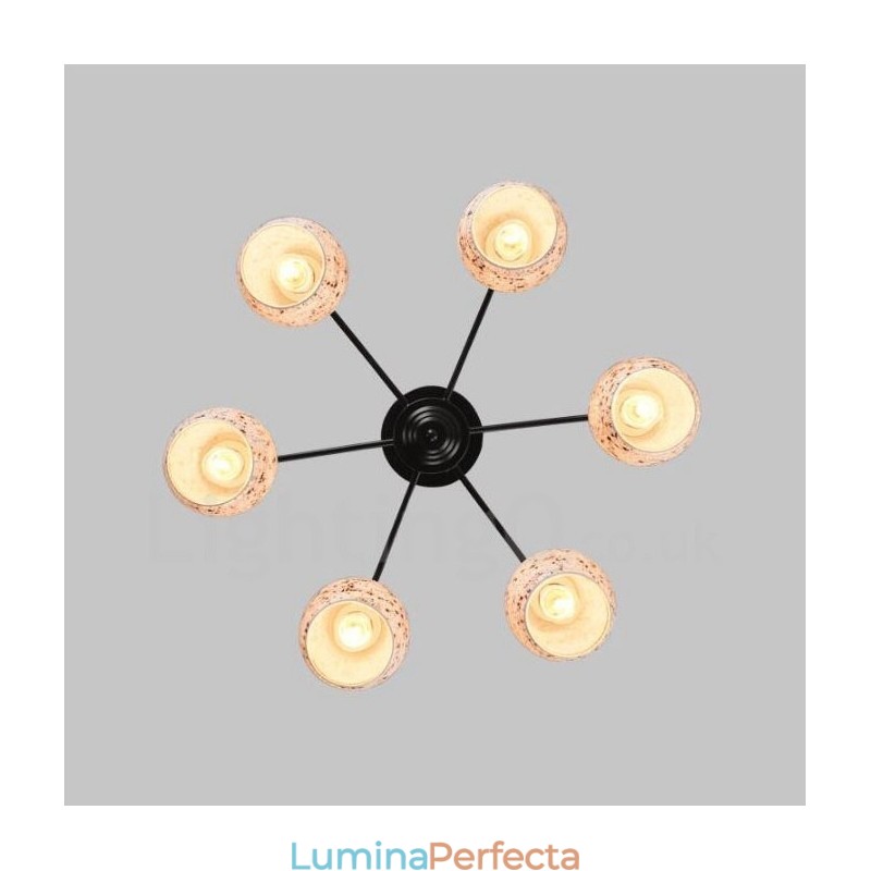 Candelabru integrat în stil mediteranean cu 6 lumini, cu abajur din sticlă